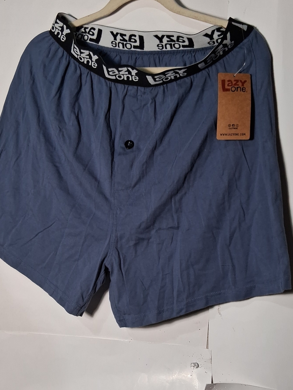 Lazy One Men's Slate Blue Cotton Boxers with Logo Waistband